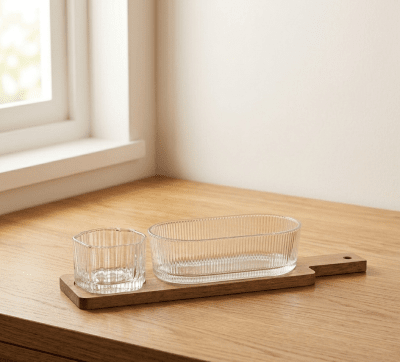 Акациева поставка със стъклени купички, 33 x 8.5 x 6.5 см GIBARA, HOMLA Полша