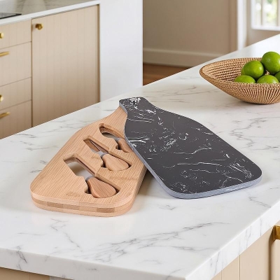 Плато за сирена 3 ножчета и мраморен капак 34 x 13.5 см, черно