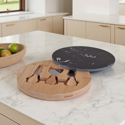 Плато за сирена 3 ножчета и мраморна плоча 22 x 22 см, черно