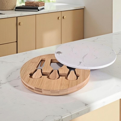 Плато за сирена 3 ножчета и мраморна плоча 22 x 22 см, бяло