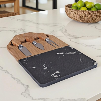 Плато за сирена 3 ножчета и мраморна плоча 32 x 19 см, черно