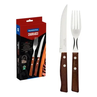 Polywood  Churrasko комплект прибори за хранене 12 части, дървена дръжка, Tramontina Бразилия