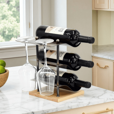 Стойка за бутилки вино с поставка за чаши, 23 x 18 x 26 см
