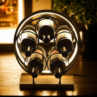 Поставка за 5 бутилки вино с LED светлина, 25 x 20 x 27 см