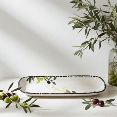 Керамично правоъгълно плато 24.5 х 9.2 см OLIVE, декор маслини
