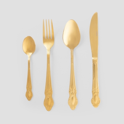 Прибори за хранене 24 части MANOR - декорирана дръжка - цвят злато, HOMLA Полша