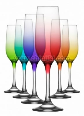 Стъклени цветни чаши за шампанско 215 мл CORAL, 6 броя