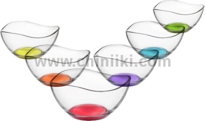 Стъклени цветни купички за ядки 220 мл CORAL, 6 броя