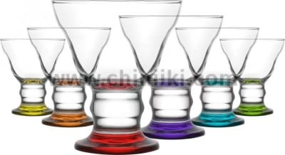 Стъклени чаши за мелба/ сладолед с цветно столче 255 мл ORION, 6 броя