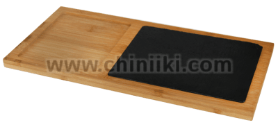 Правоъгълна бамбукова дъска с каменна плоча за сервиране и презентация, 38 x 18 см