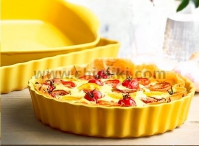 Керамична кръгла форма за тарт 24 см, DEEP FLAN DISH, жълт цвят, EMILE HENRY Франция