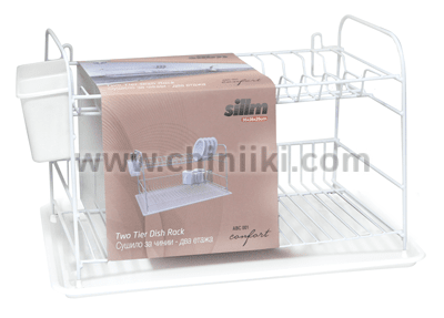 Метален сушилник за съдове на 2 етажа, бял и прозрачен цвят
