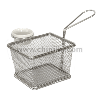 Метална кошничка за сервиране и презентация с дръжка и 1 брой рамекин, 12.5 x 10 см
