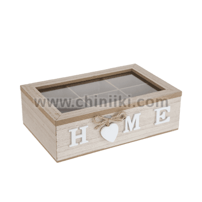 Дървена кутия за чай 6 сектора HOME, кафяв цвят