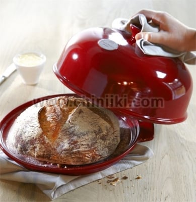 Керамична форма за печене на хляб 34 см, червен цвят, BAKER CLOCHE, EMILE HENRY Франция