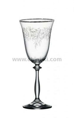 Гравирани чаши за вино 250 мл ANGELA, сребърен кант, 6 броя, Bohemia Crystalex