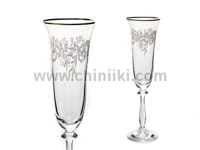 Гравирани чаши за шампанско 190 мл ANGELA, сребърен кант, 6 броя, Bohemia Crystalex