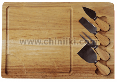Бамбукова дъска с 4 ножа за сирена, 38 x 26 x 1.9 см