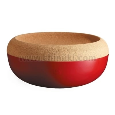 Керамична купа - фруктиера с корков капак 36 см, червен цвят, LARGE STORAGE BOWL, EMILE HENRY Франция