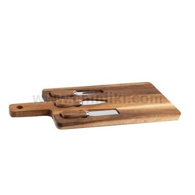 Комплект дървено плато с 3 ножа за сирена