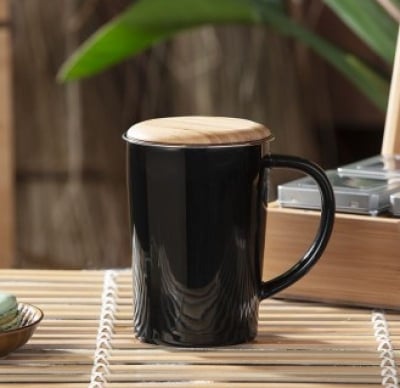 Порцеланова чаша за чай с филтър и капак 400 мл, черен цвят, BREDEMEIJER Нидерландия