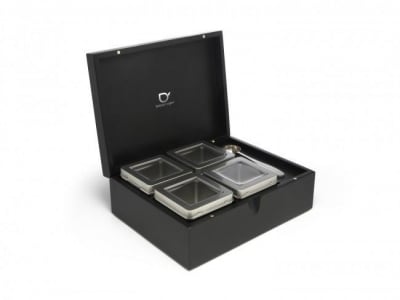 Черна бамбукова кутия за чай с 4 броя канистери за съхранение и лъжичка за дозиране, BREDEMEIJER Нидерландия
