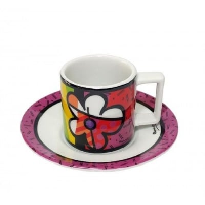 Порцеланова чаша с чинийка за еспресо кафе 90 мл FLOWER, Romero Britto