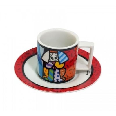 Порцеланова чаша с чинийка за еспресо кафе 90 мл DOG, Romero Britto