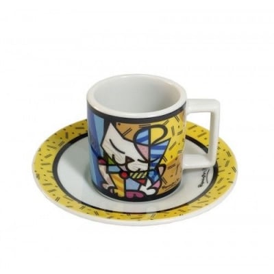 Порцеланова чаша с чинийка за еспресо кафе 90 мл CAT, Romero Britto