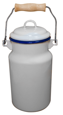Метално емайлирано канче за мляко 1 литър RETRO, цвят бял със син кант