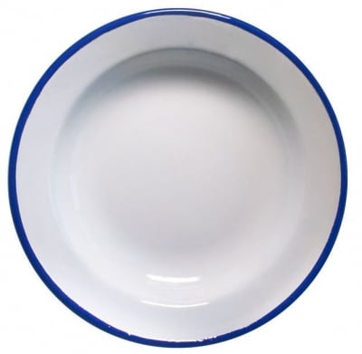 Метална емайлирана дълбока чиния 22 см RETRO, бял със син кант