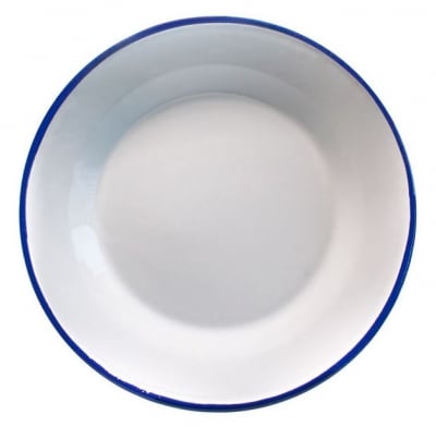 Метална емайлирана чиния 22 см RETRO, бял със син кант