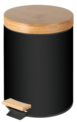 Кош с педал с бамбуков капак 5 литра, черен цвят