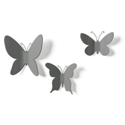Комплект декорация за стена MARIPOSA, 9 броя пеперуди 3 размера, сив цвят, UMBRA Канада