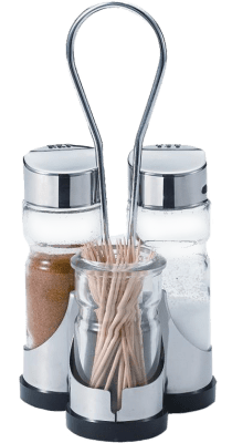 Комплект за сол и пипер с поставка за клечки за зъби