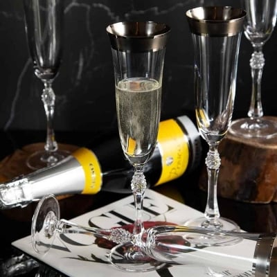 PARUS SILVER чаши за шампанско със сребърен кант 190 мл - 6 броя, Bohemia Crystalite