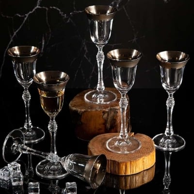 PARUS SILVER чаши за ракия със сребърен кант 70 мл - 6 броя, Bohemia Crystalite