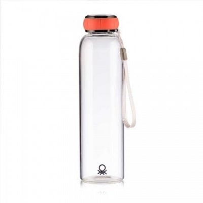 Стъклена бутилка за вода 550 мл, оранжева капачка, United Colors Of Benetton