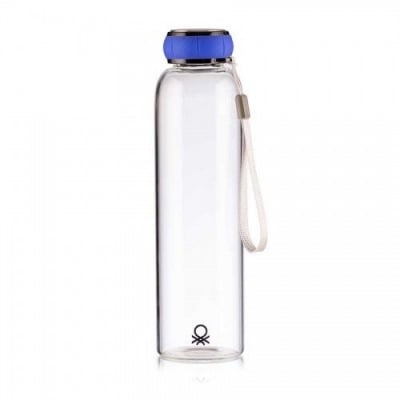 Стъклена бутилка за вода 550 мл, синя капачка, United Colors Of Benetton