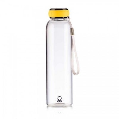 Стъклена бутилка за вода 550 мл, жълта капачка, United Colors Of Benetton