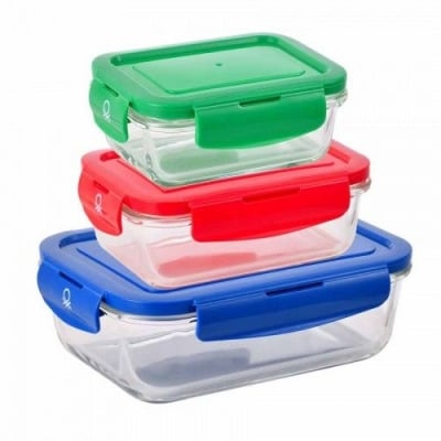 Комплект 3 броя стъклени кутии за съхранение с цветни капаци, United Colors Of Benetton