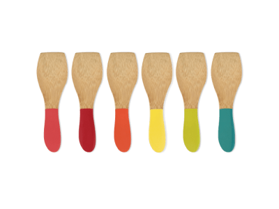 Комплект от 6 малки бамбукови шпатули - различни цветове, PEBBLY Франция