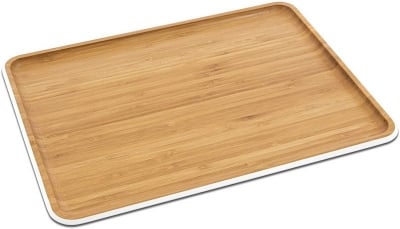 Бамбукова табла за сервиране, 40 x 30 см, бял кант, PEBBLY Франция