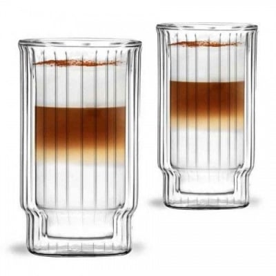 Двустенни чаши за лате  300 мл Lungo, 2 броя, релефен дизайн, Vialli Design Полша