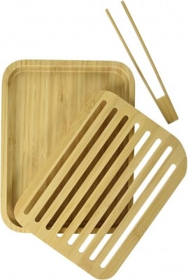 Комплект бамбукова дъска за хляб и щипка, PEBBLY Франция