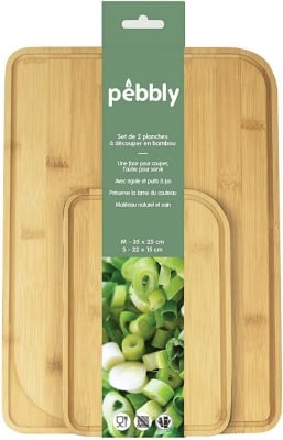 Комплект бамбукови дъски за рязане 2 броя, зелен кант, PEBBLY Франция
