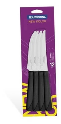 New Kolor нож за стек с черни дръжки - 12 броя, Tramontina Бразилия
