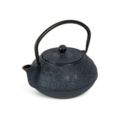 Чугунен чайник 600 мл с цедка, тъмно син цвят, Luigi Ferrero