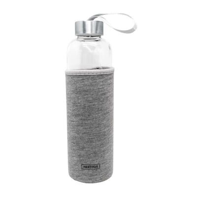 Стъклена бутилка за напитки с неопренов протектор, 600 мл, сив цвят, NERTHUS Испания