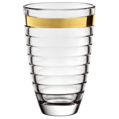BAGUETTE стъклена ваза за цветя 30 см със златист кант, Vidivi Италия